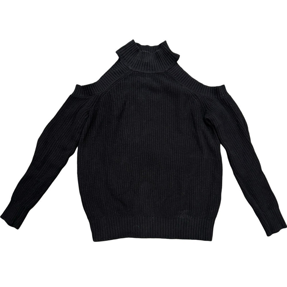INC Black Shoulder Cut out Cotton Blend Chunky Sweater Turtleneck Medium